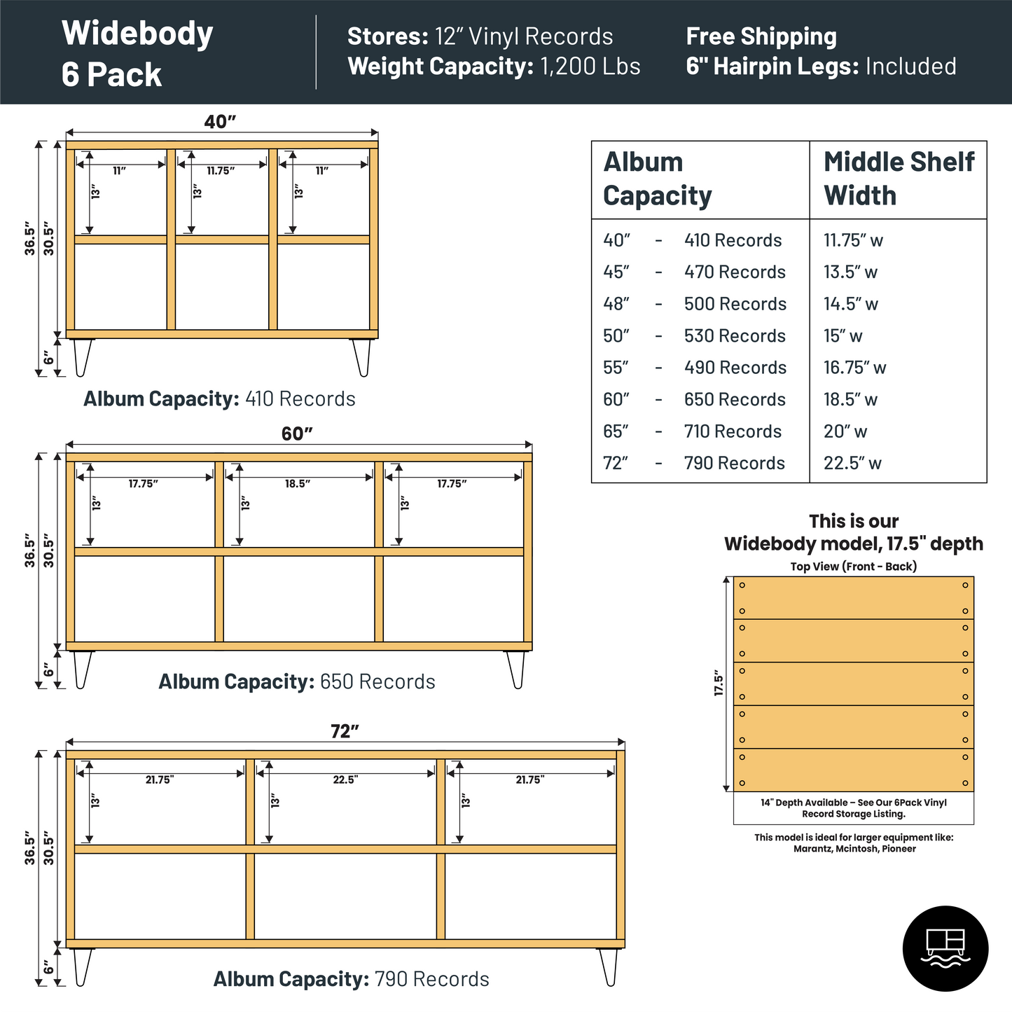6Pack "Widebody" Vinyl Record Storage