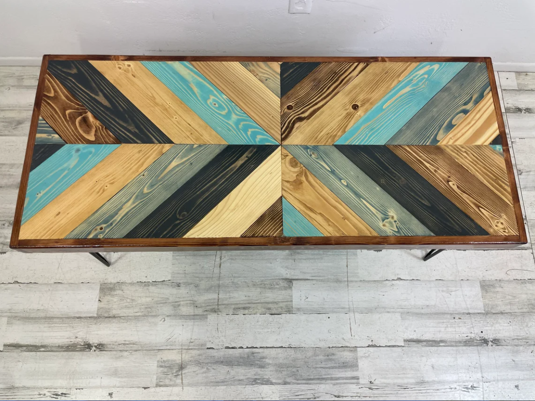 "I Got The Blues " Colliding Chevron Coffee Table Ocean Beach Pallet Co