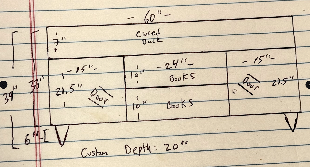 Custom build pickup layout diagram on paper with labeled measurements and notes