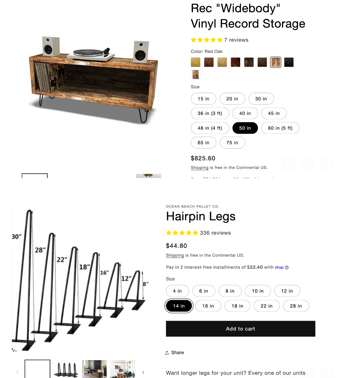 Red oak vinyl record storage cabinet with open shelves and tapered metal legs