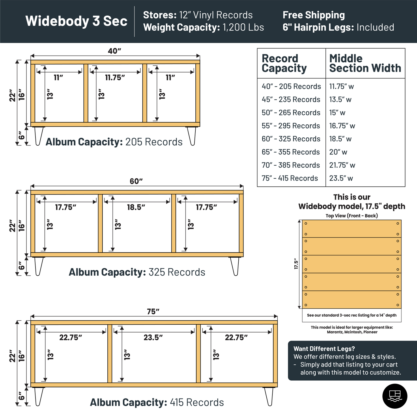 3Sec "Widebody" Vinyl Record Storage