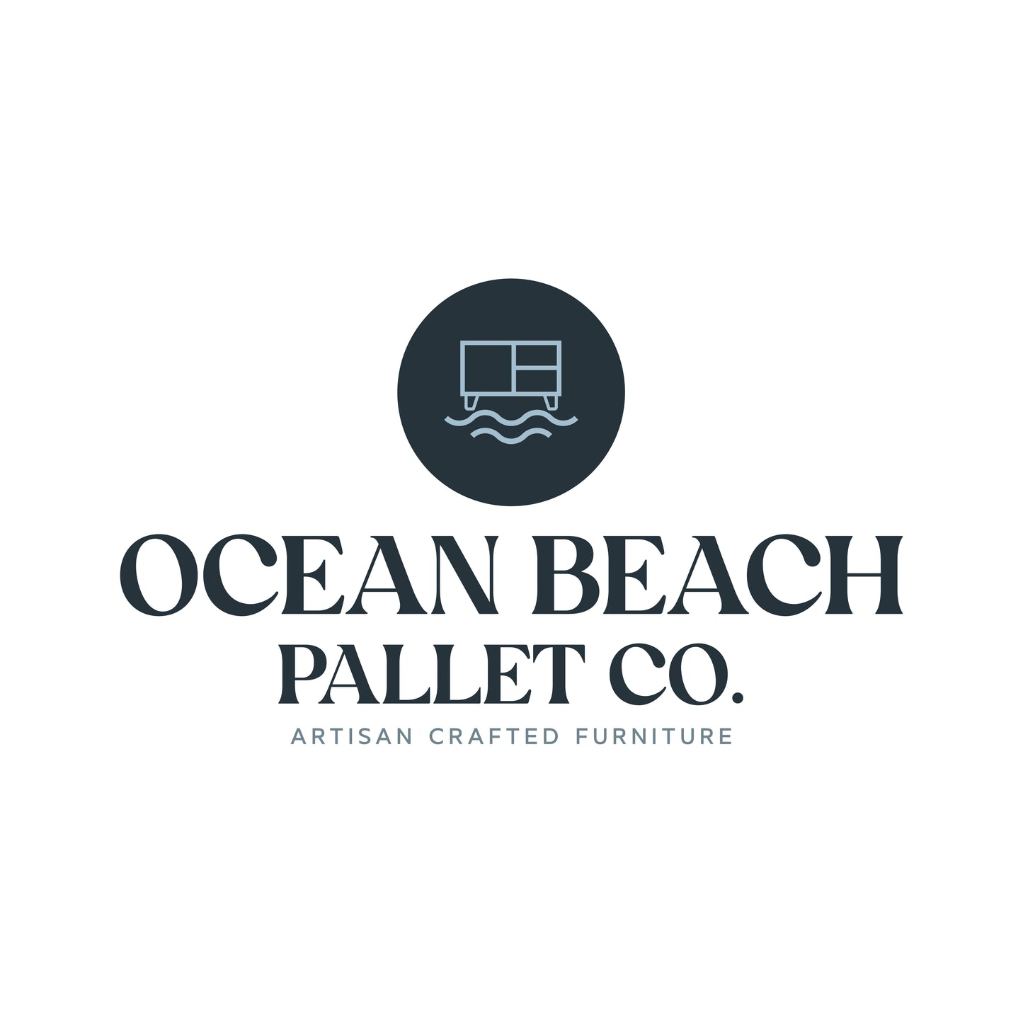 Ocean Beach Pallet Co. logo with artisan crafted furniture text