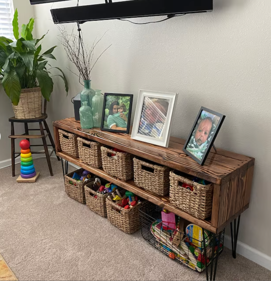 Tv Console Made with Solid Wood Entertainment Center Tv Stand Recommended for TVs 32”-85" Entryway Bench with Storage Shelf Rustic Customizable