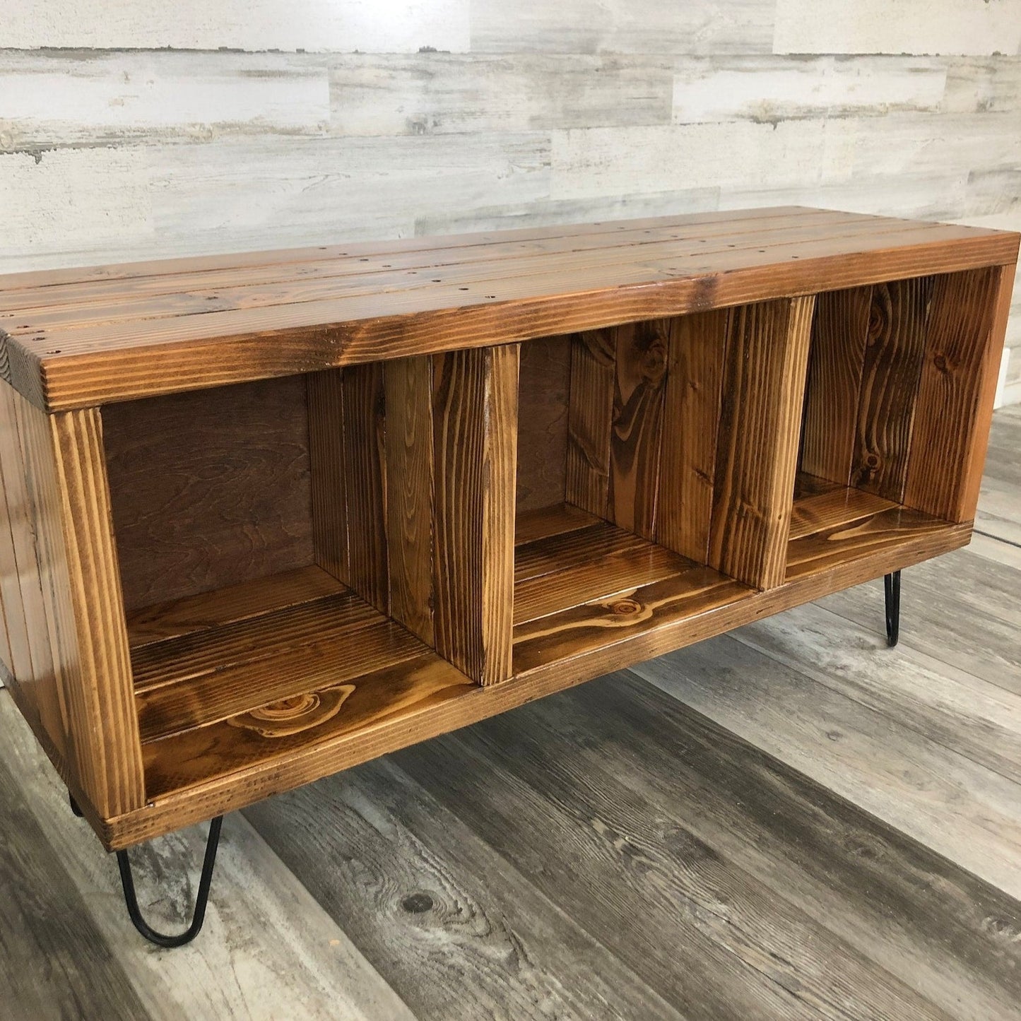 Record Player Stand, Hi fi, Cube Storage in special walnut stain ready for vinyl records