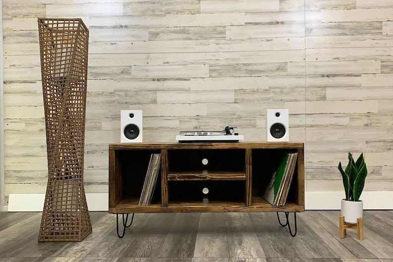vinyl record storage, turntable stand, multimedia console, credenza, cube storage, entertainment center, hifi, media console