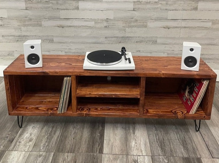living room furniture, vinyl record storage, turntable stand, multimedia console, credenza