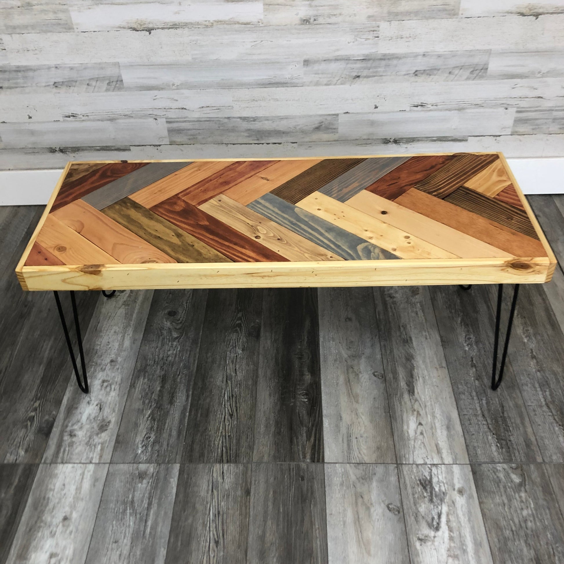 Colorful Herringbone Coffee table | Reclaimed Wood | Pallet Furniture